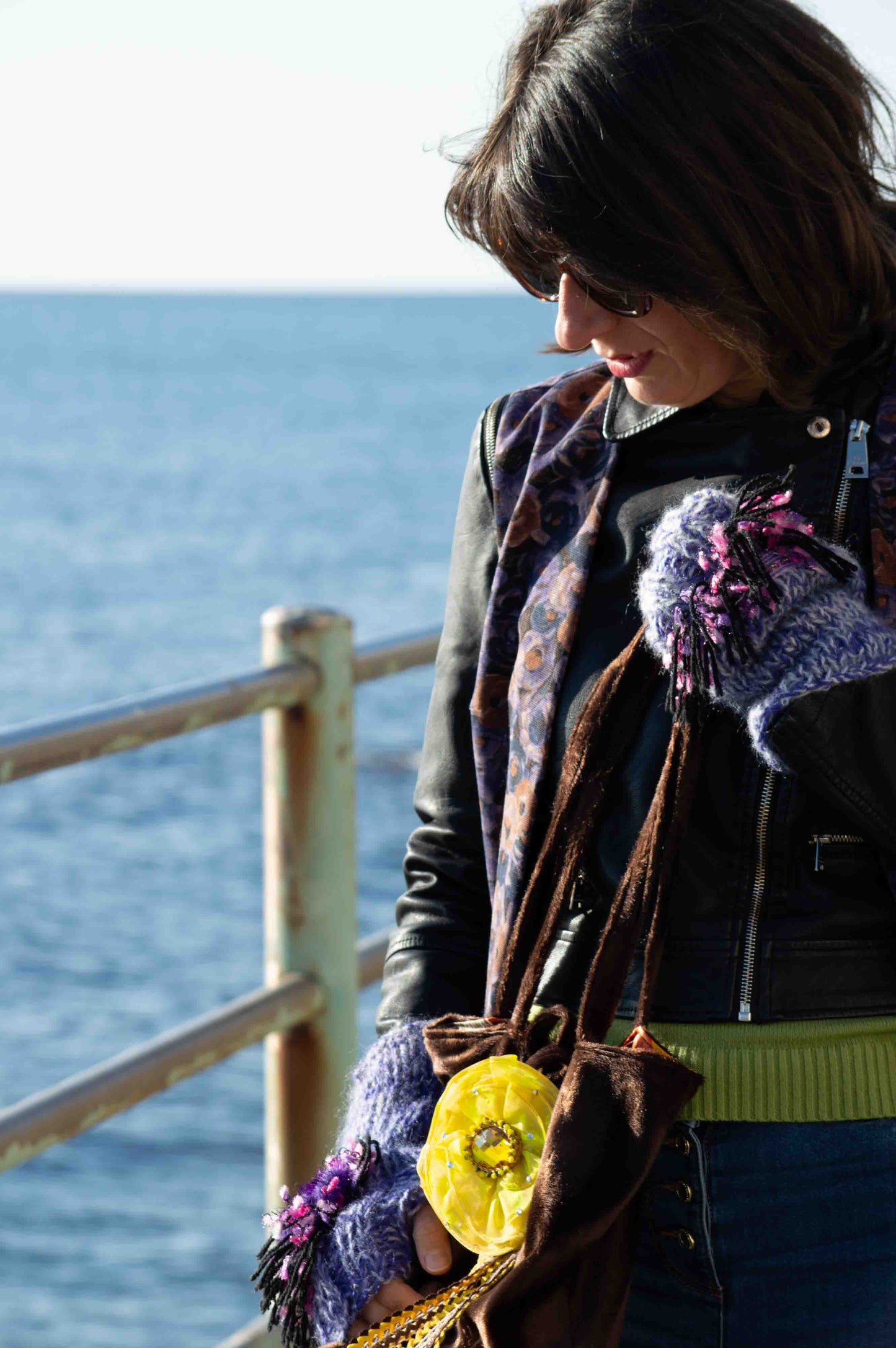 Borsa a spalla marrone in tessuto ecofur cavallino - Brown ponyskin-effect ecofurry fabric shoulder bag