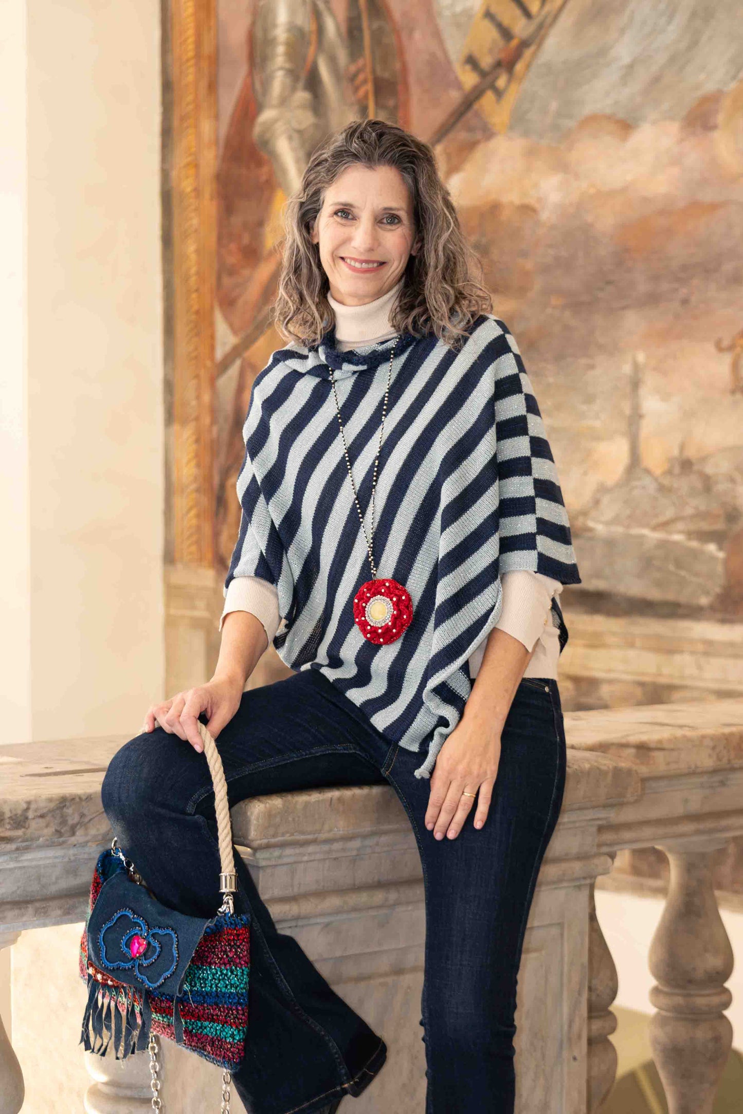 Poncho in m/lana e lurex bicolor - Two-toned poncho in wool blend and lurex