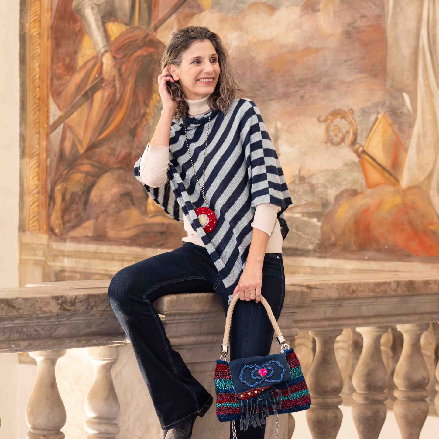 Poncho in m/lana e lurex bicolor - Two-toned poncho in wool blend and lurex