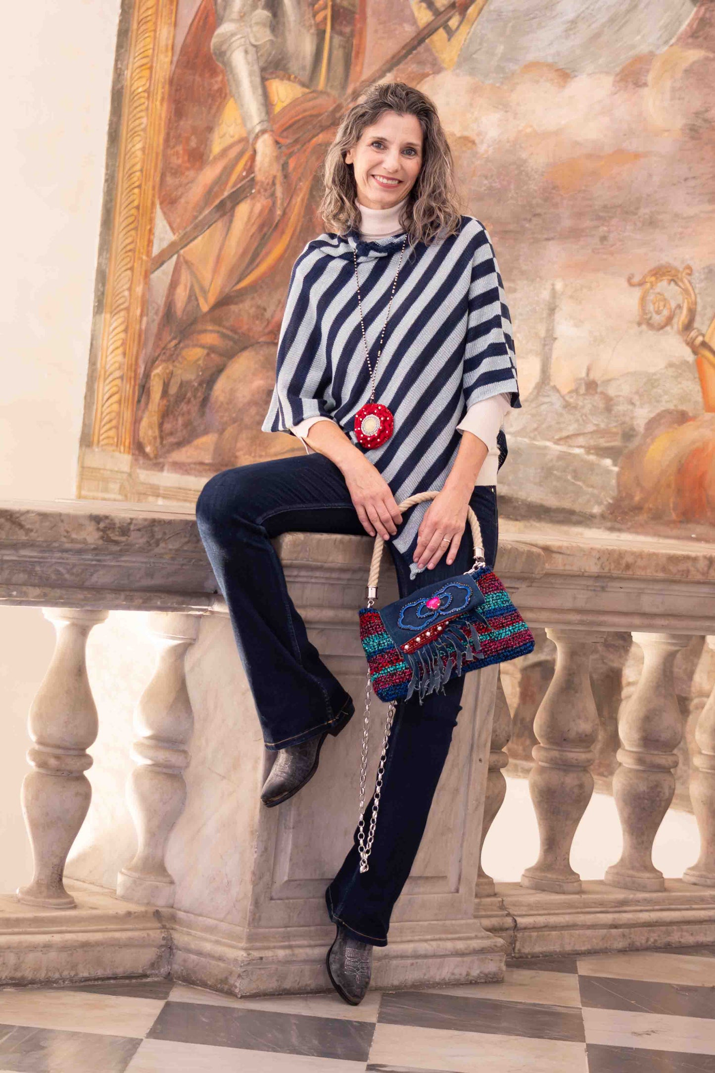 Poncho in m/lana e lurex bicolor - Two-toned poncho in wool blend and lurex
