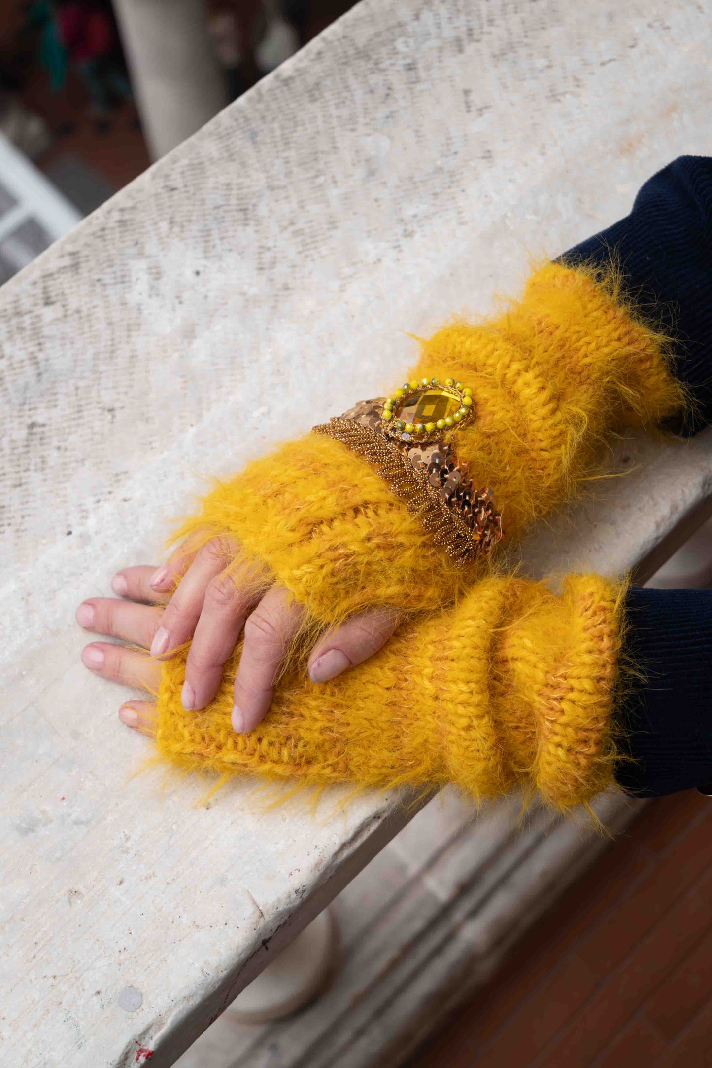 Mezzi guanti gialli in lana - Midi yellow half-gloves