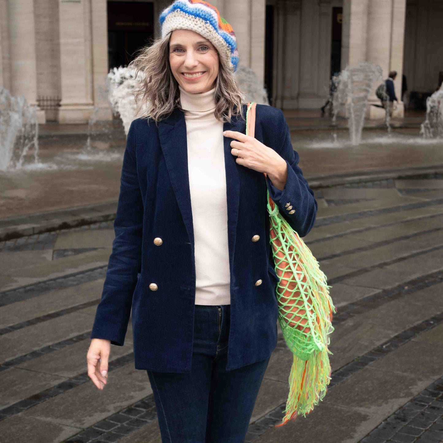 Sacca rete crochet in lana fodera in seta - Wool crocheted net bag, silk lining