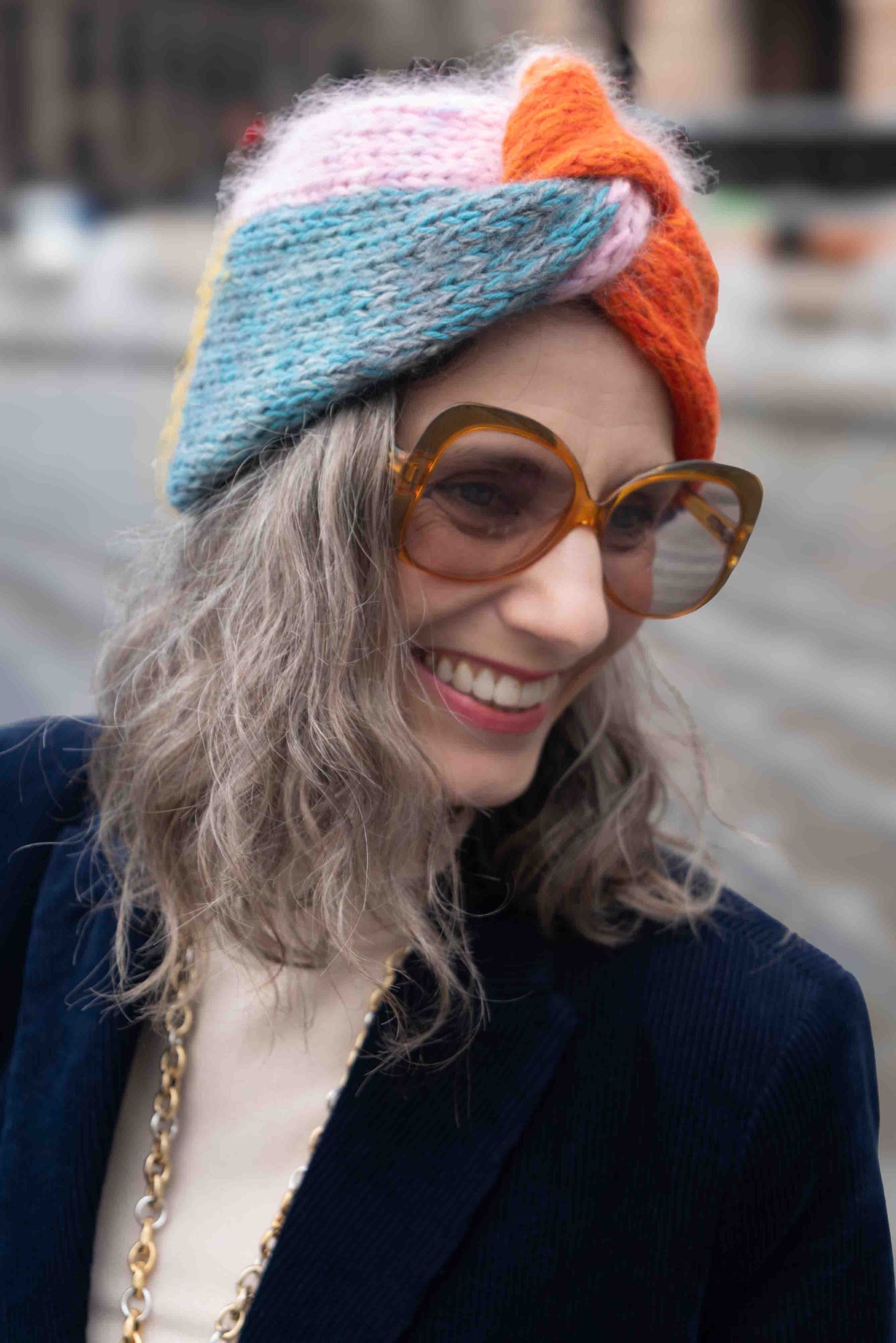 Cappello turbante in lana multicolor - Multicolored striped woolen turban hat