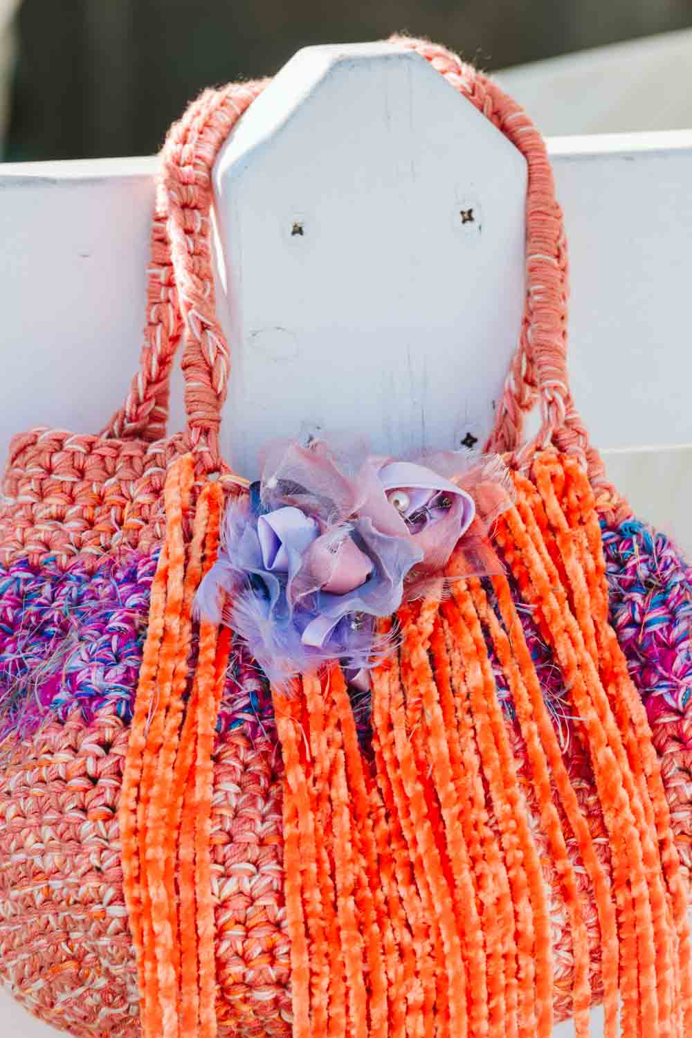 Borsa crochet arancio e lilla - Orange and lilac handmade crocheted bag