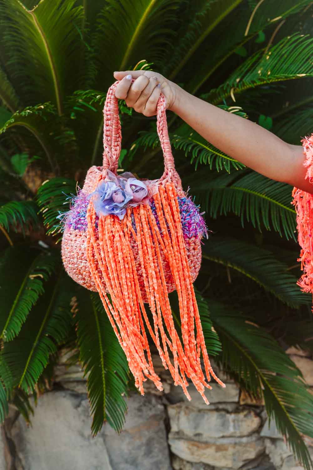 Borsa crochet arancio e lilla - Orange and lilac handmade crocheted bag