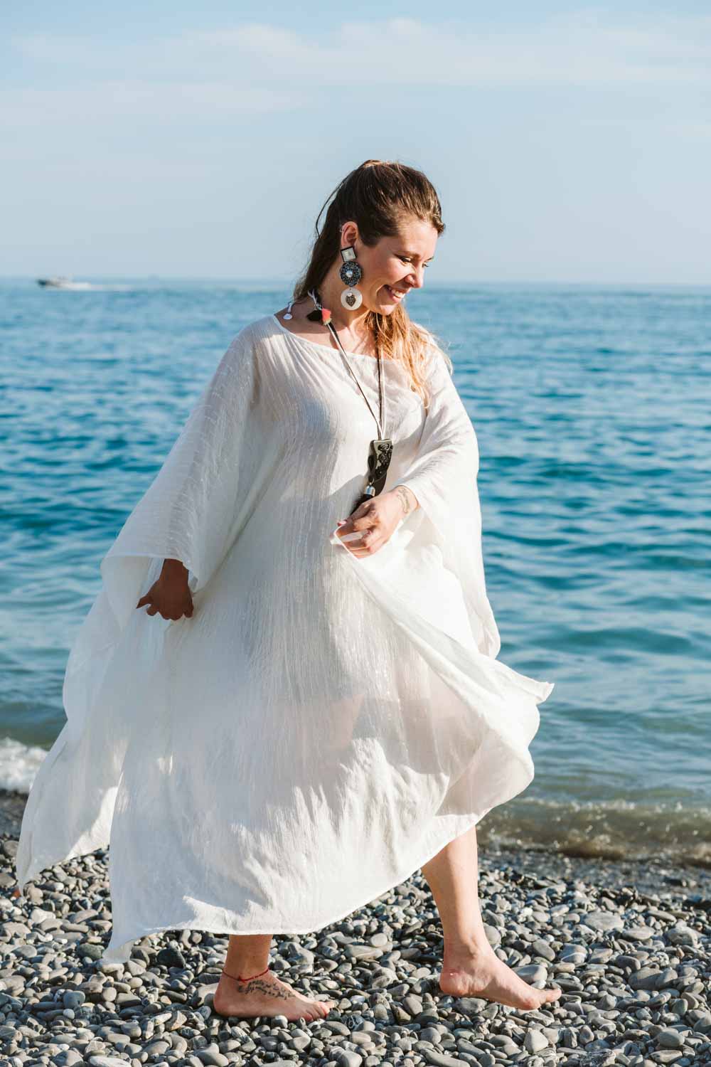 Poncho in cotone garzato bianco - Brushed white cotton poncho