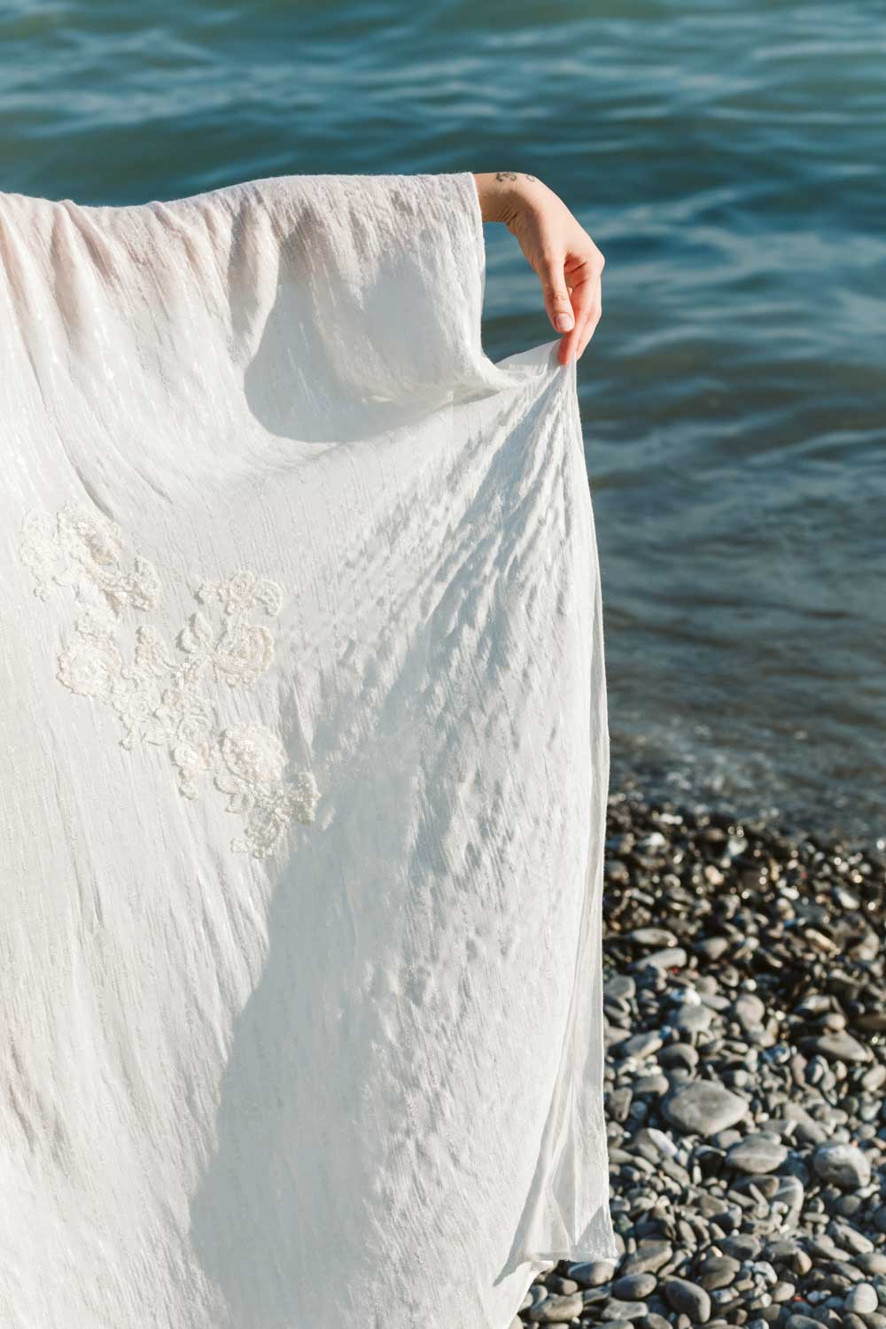 Poncho in cotone garzato bianco - Brushed white cotton poncho