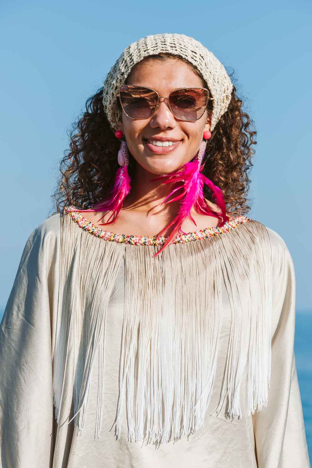 Poncho in seta con colletto con frange - Silk poncho with fringes collar