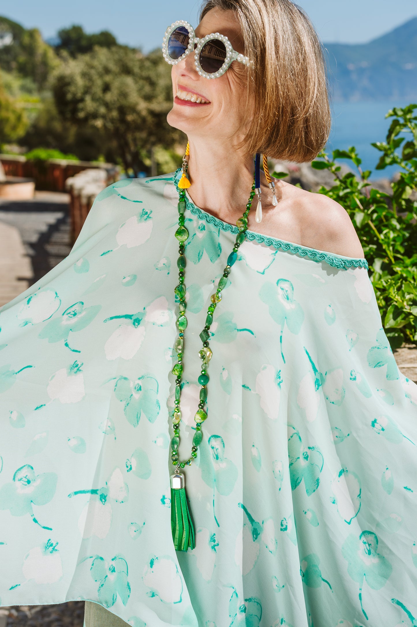 Poncho in georgette stampata - Printed georgette poncho