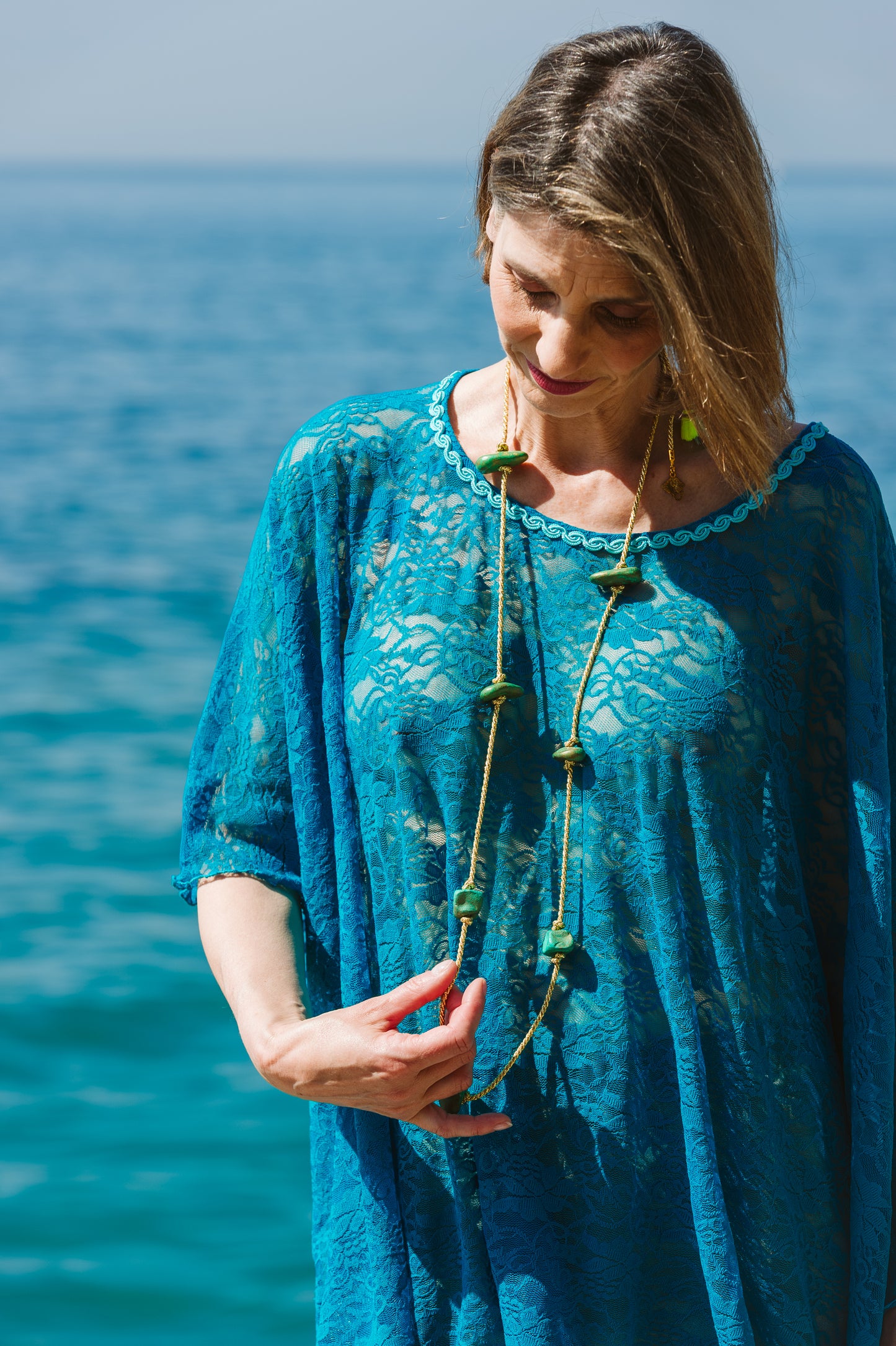 Poncho in pizzo turchese - Turquoise lace poncho