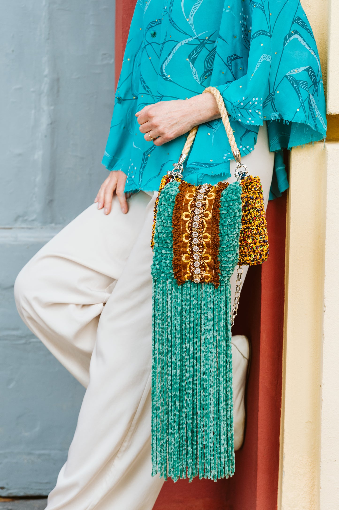 Borsa crochet pochette con frange - Crocheted pochette with limped and fringes