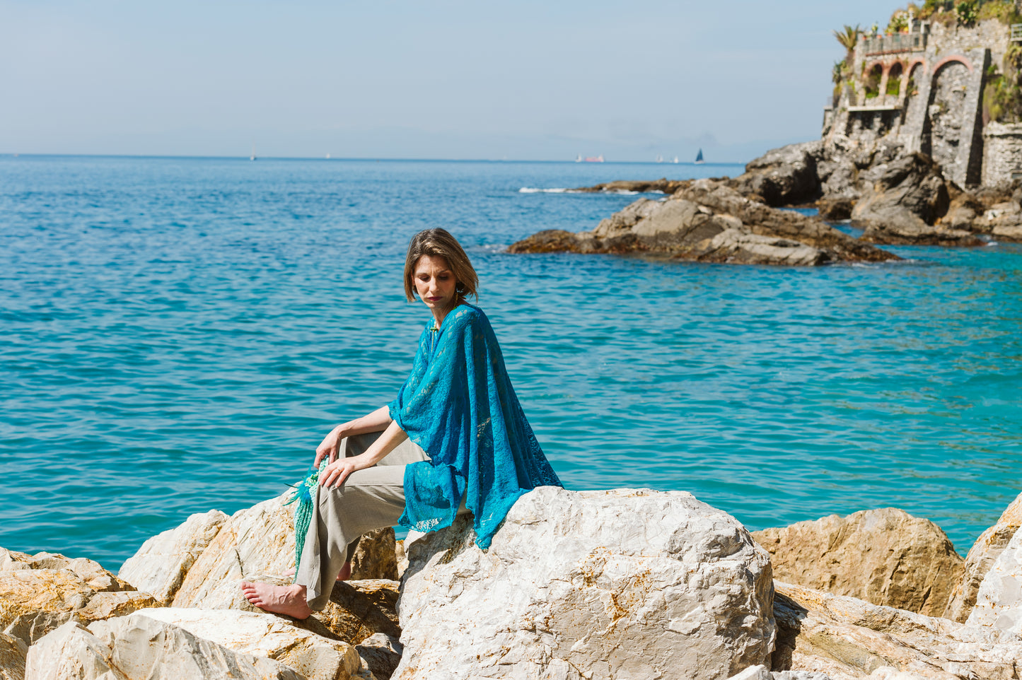 Poncho in pizzo turchese - Turquoise lace poncho