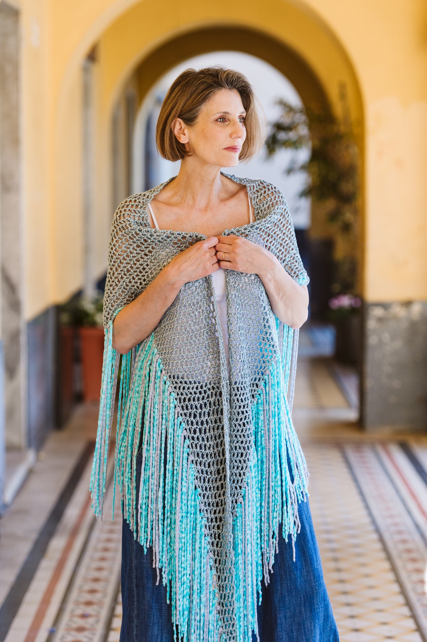 Scialle mohair seta con frange - Mohair/silk shawl with fringes