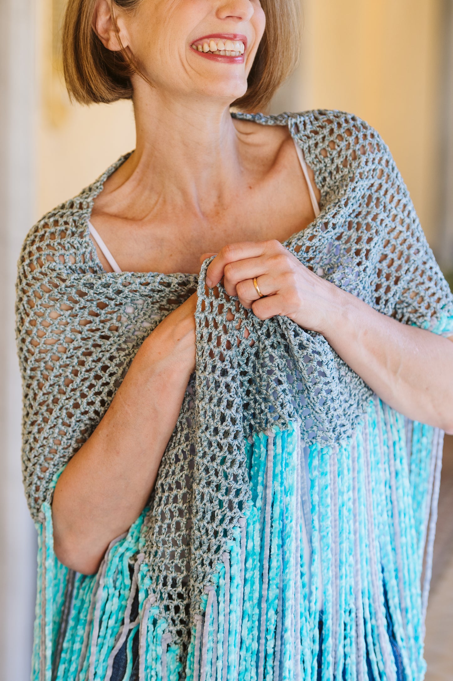 Scialle mohair seta con frange - Mohair/silk shawl with fringes