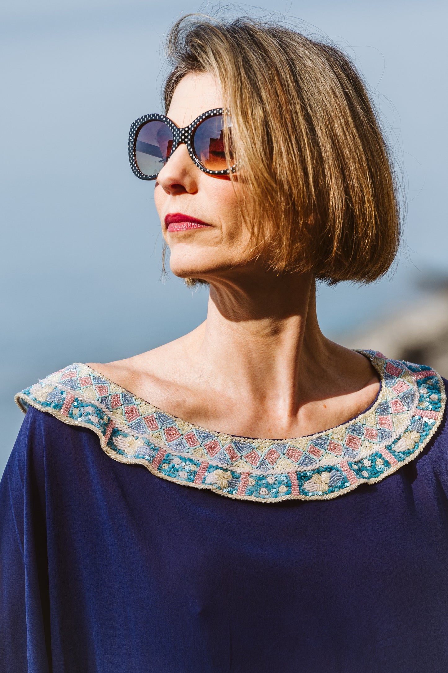 Poncho in seta georgette con colletto - Silk poncho with collar