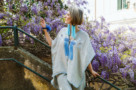 Cappa in lino azzurra - Linen light blue cape