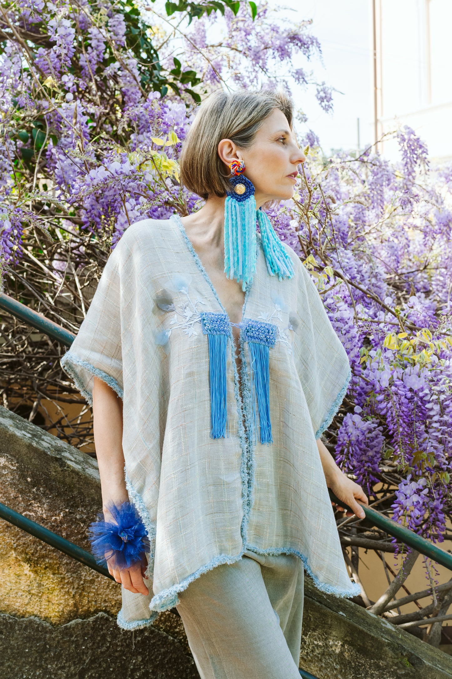 Cappa in lino azzurra - Linen light blue cape