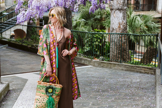 Kimono in seta stampa floreale - Floral printed silk kimono