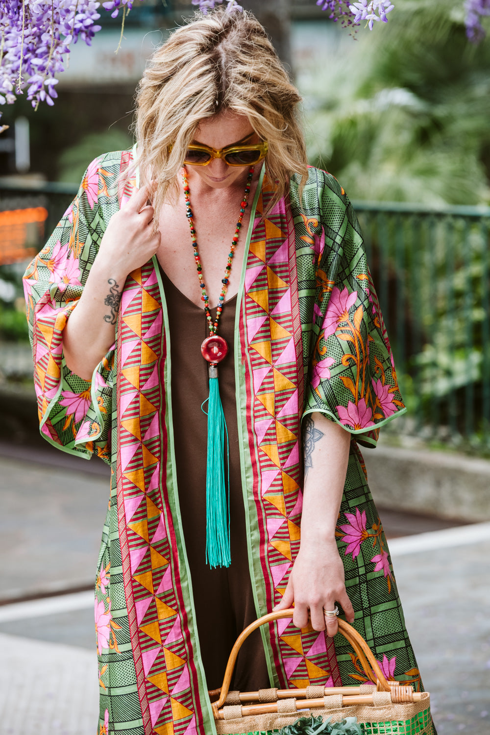 Kimono in seta stampa floreale - Floral printed silk kimono