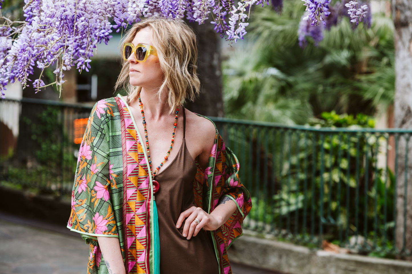 Kimono in seta stampa floreale - Floral printed silk kimono