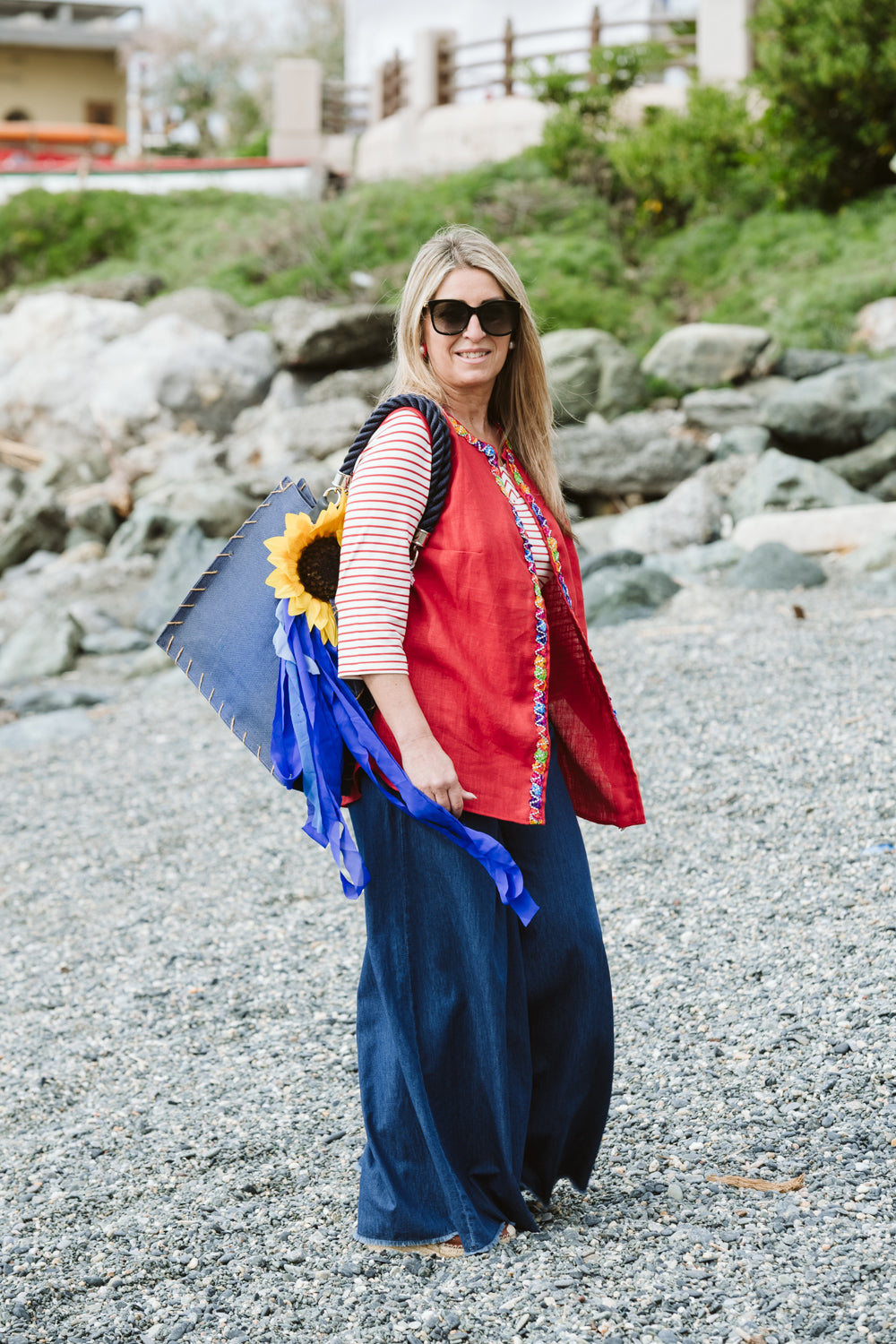 Gilet smanicato in lino rosso - Red linen sleeveless gilet