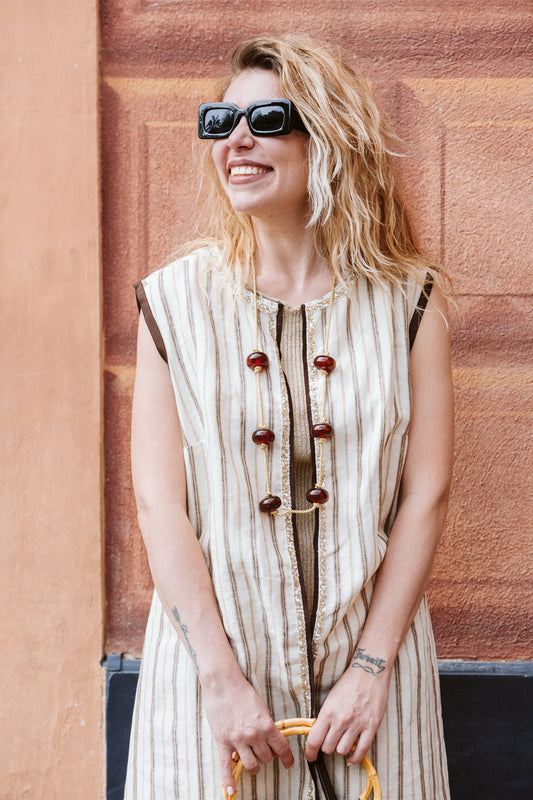 Gilet in lino smanicato a righe - Striped linen sleeveless gilet