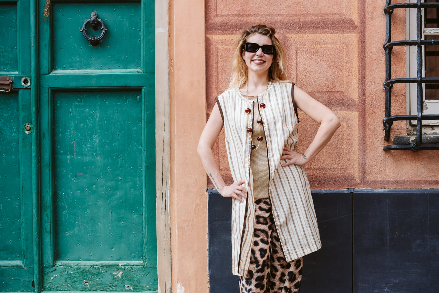 Gilet in lino smanicato a righe - Striped linen sleeveless gilet