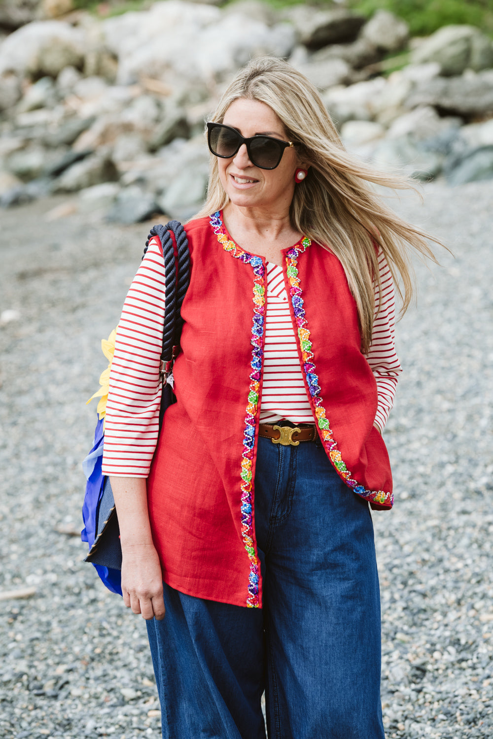 Gilet smanicato in lino rosso - Red linen sleeveless gilet