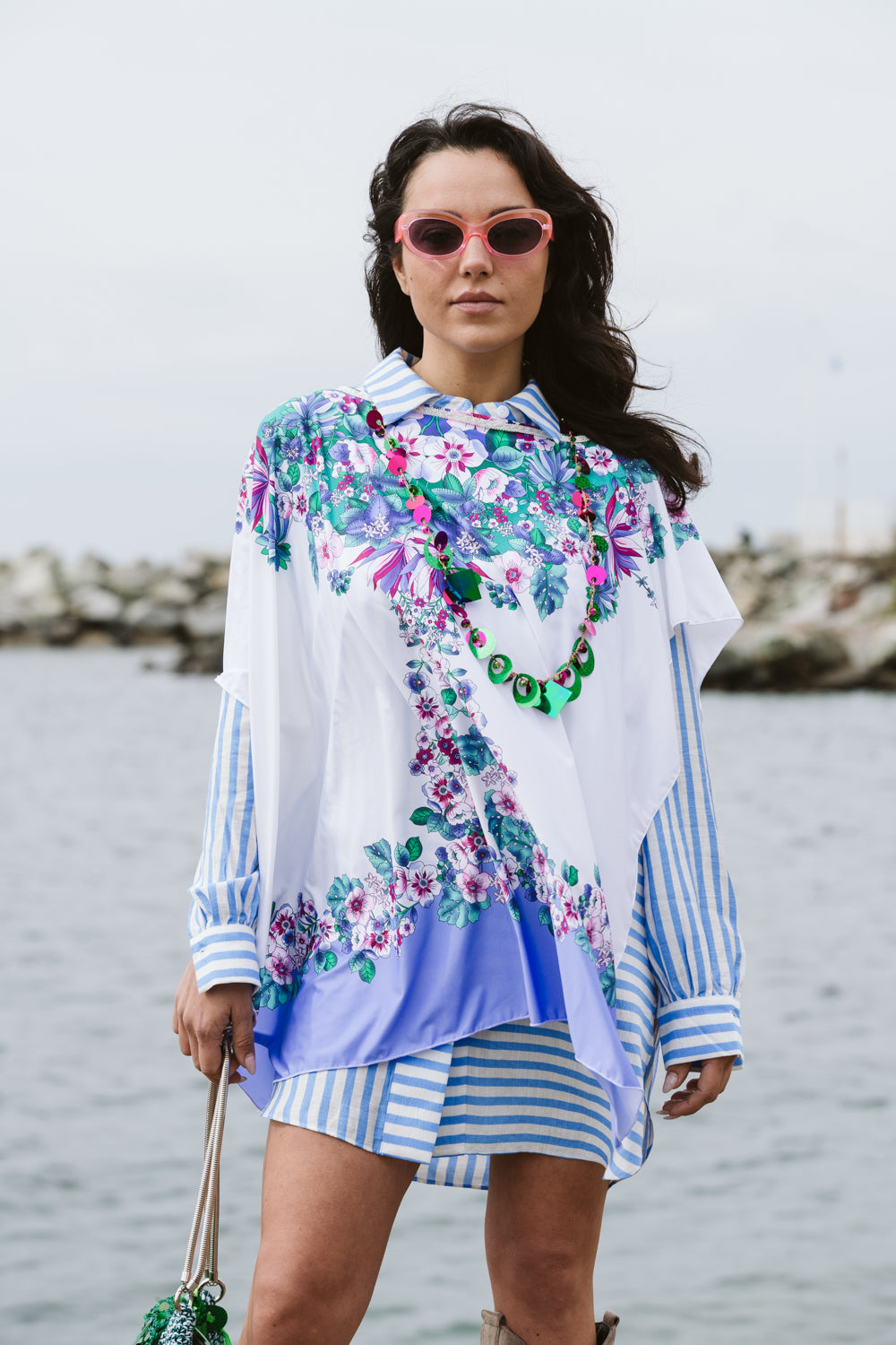 Poncho in lycra fantasia - Patterned lycra poncho
