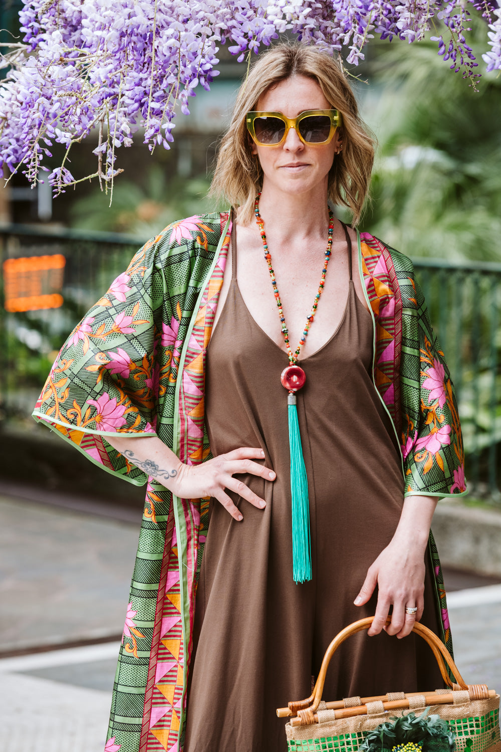 Kimono in seta stampa floreale - Floral printed silk kimono