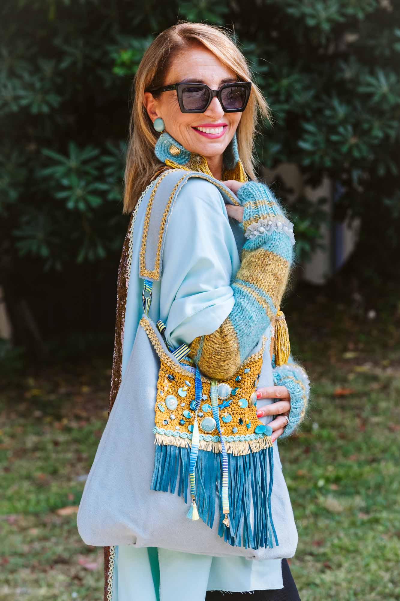 Borsa in panno di lana azzurro - Light blue woolen cloth bag