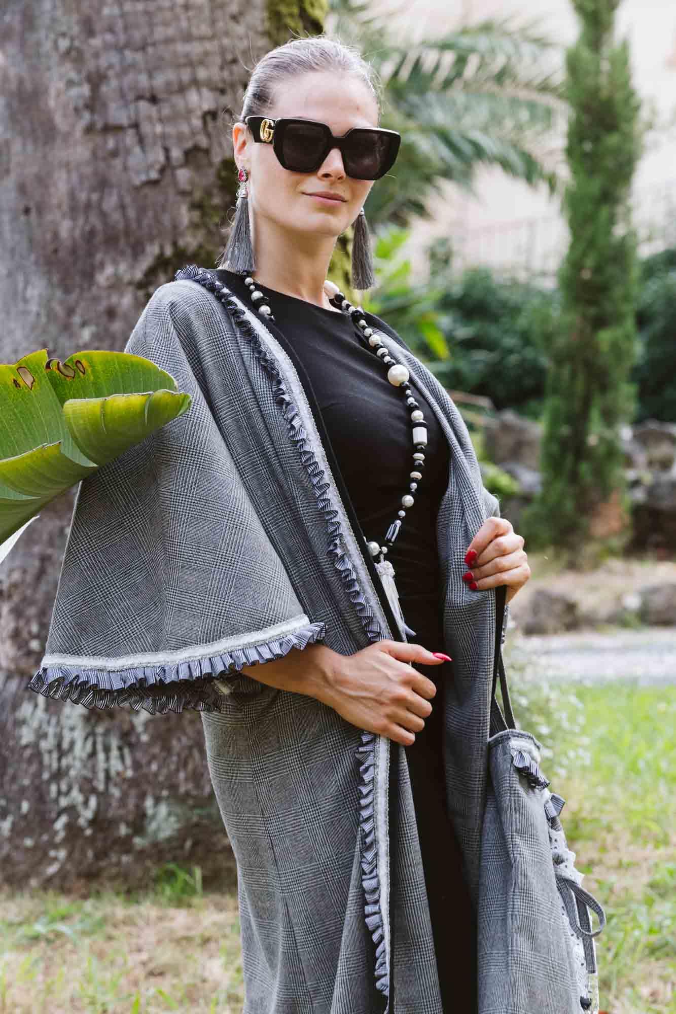 Kimono in lana Principe di Galles - Prince of Wales wool kimono