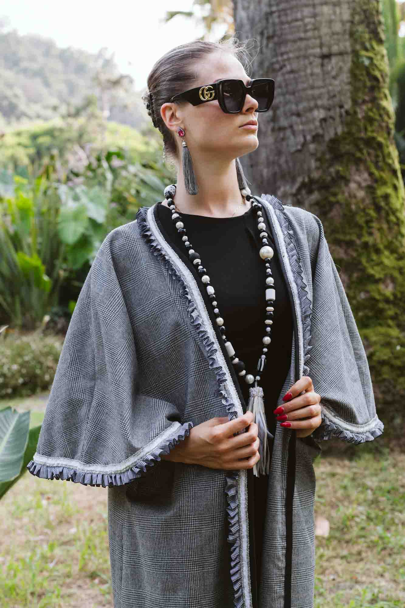 Kimono in lana Principe di Galles - Prince of Wales wool kimono