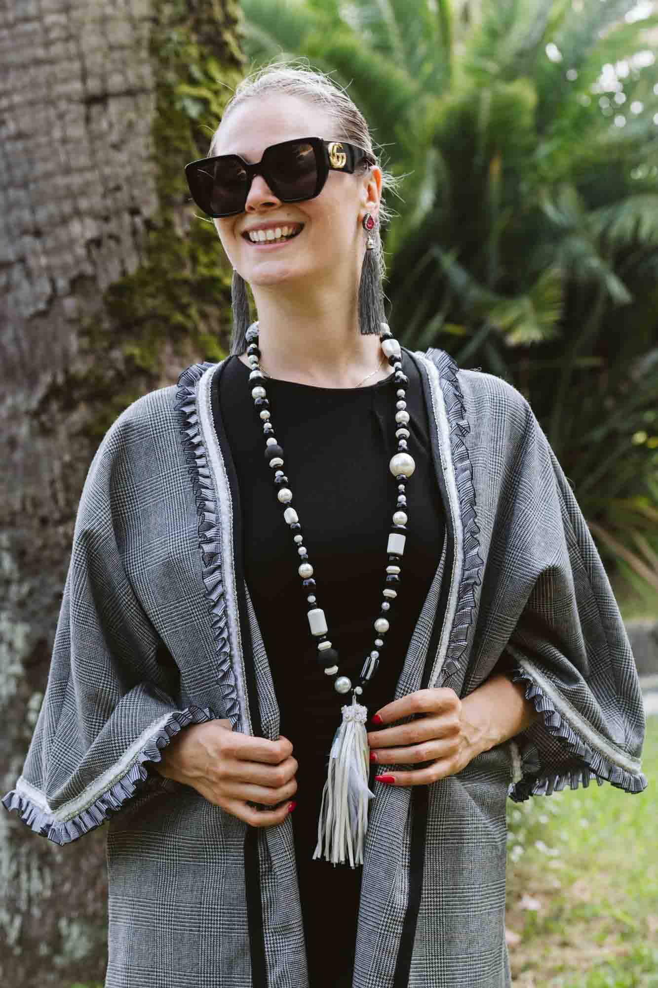 Kimono in lana Principe di Galles - Prince of Wales wool kimono