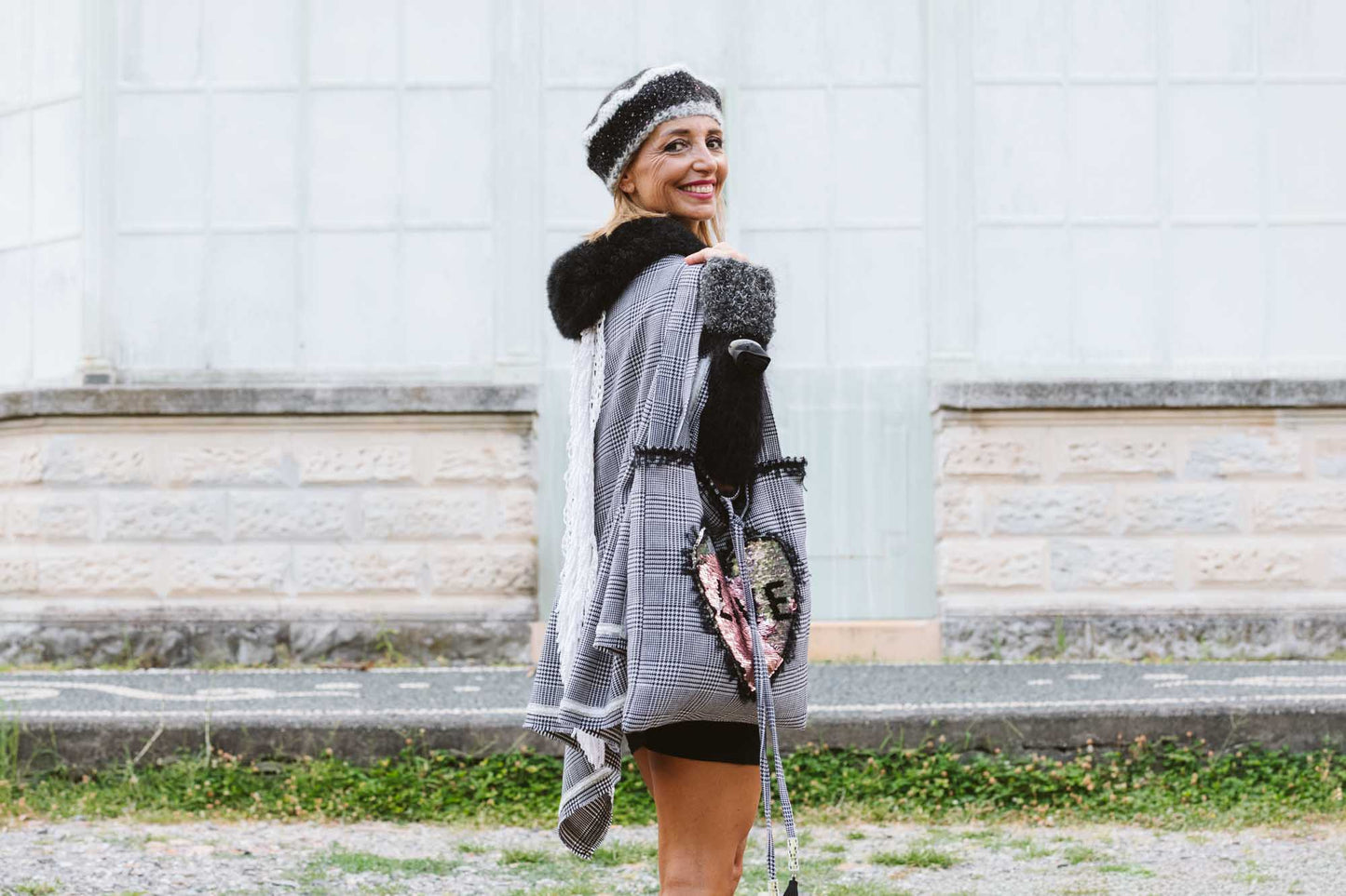 Mantella in lana pied de poulle - Houndstooth wool cape