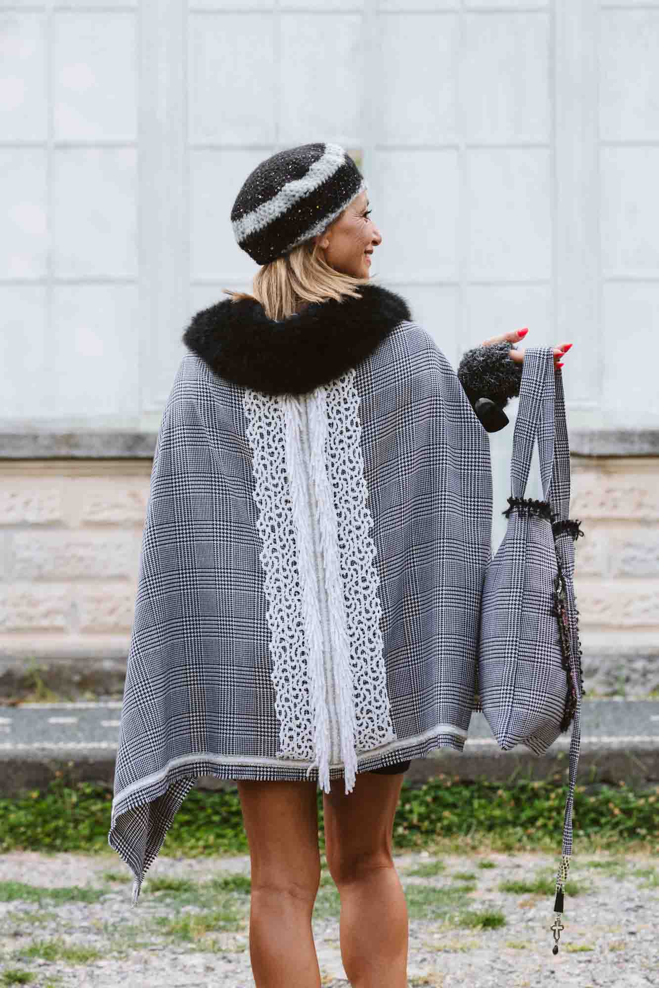 Mantella in lana pied de poulle - Houndstooth wool cape