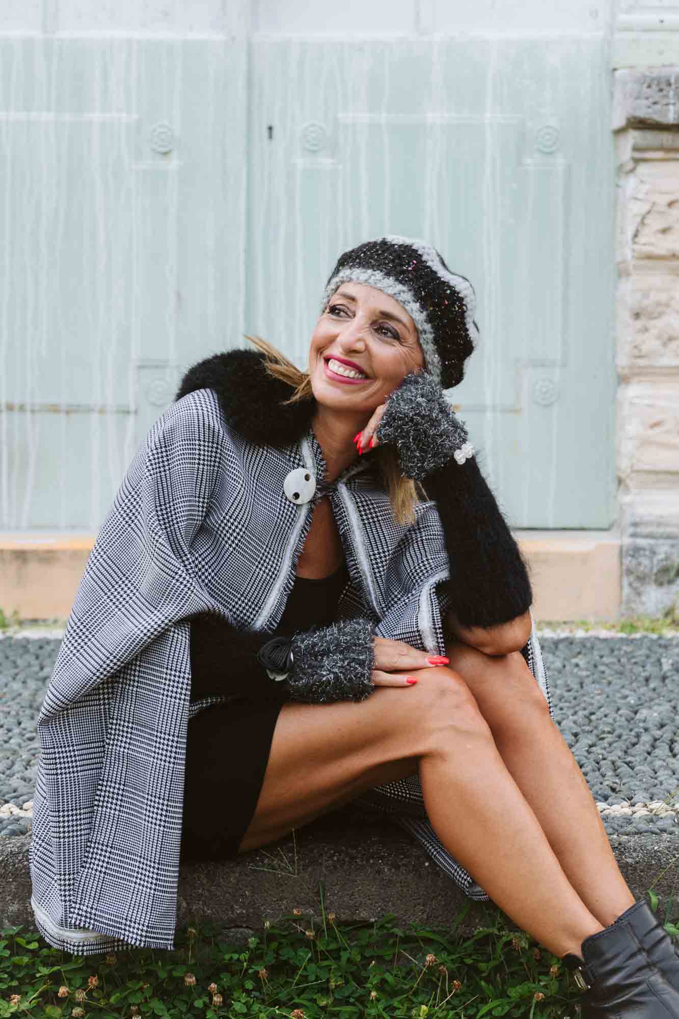 Mantella in lana pied de poulle - Houndstooth wool cape