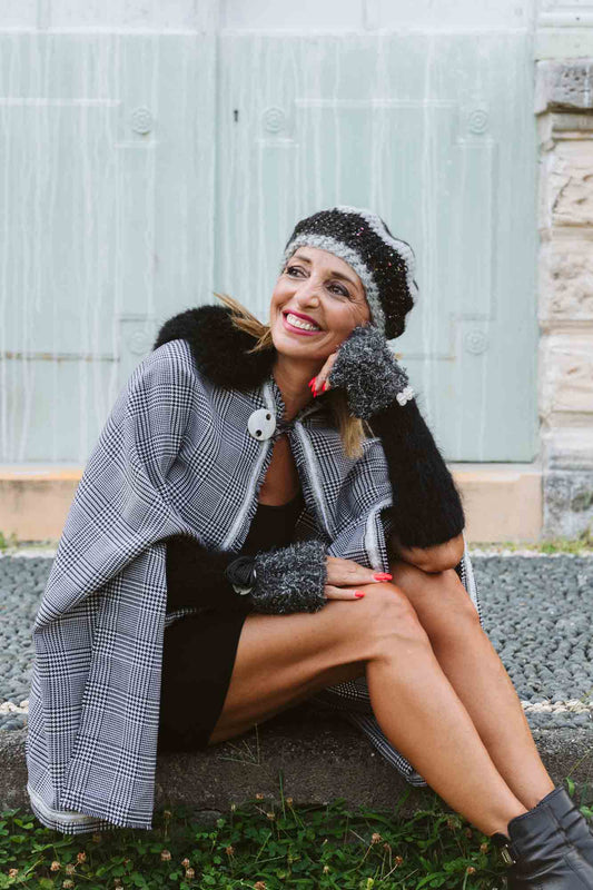 Mantella in lana pied de poulle - Houndstooth wool cape
