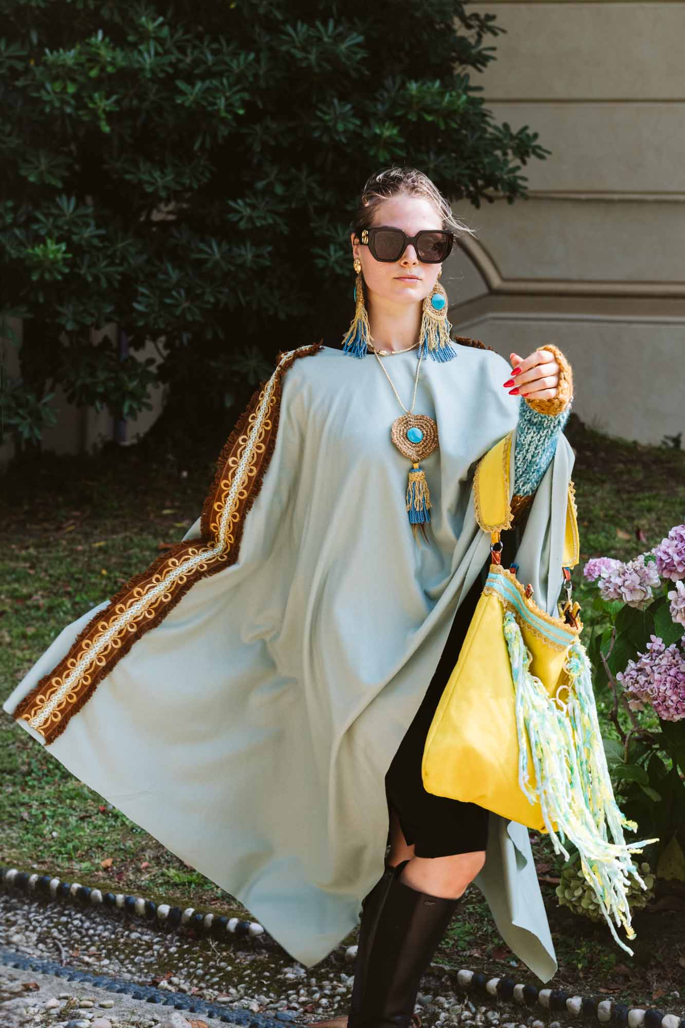 Borsa in panno di lana giallo - Woolen yellow cloth shoulder bag