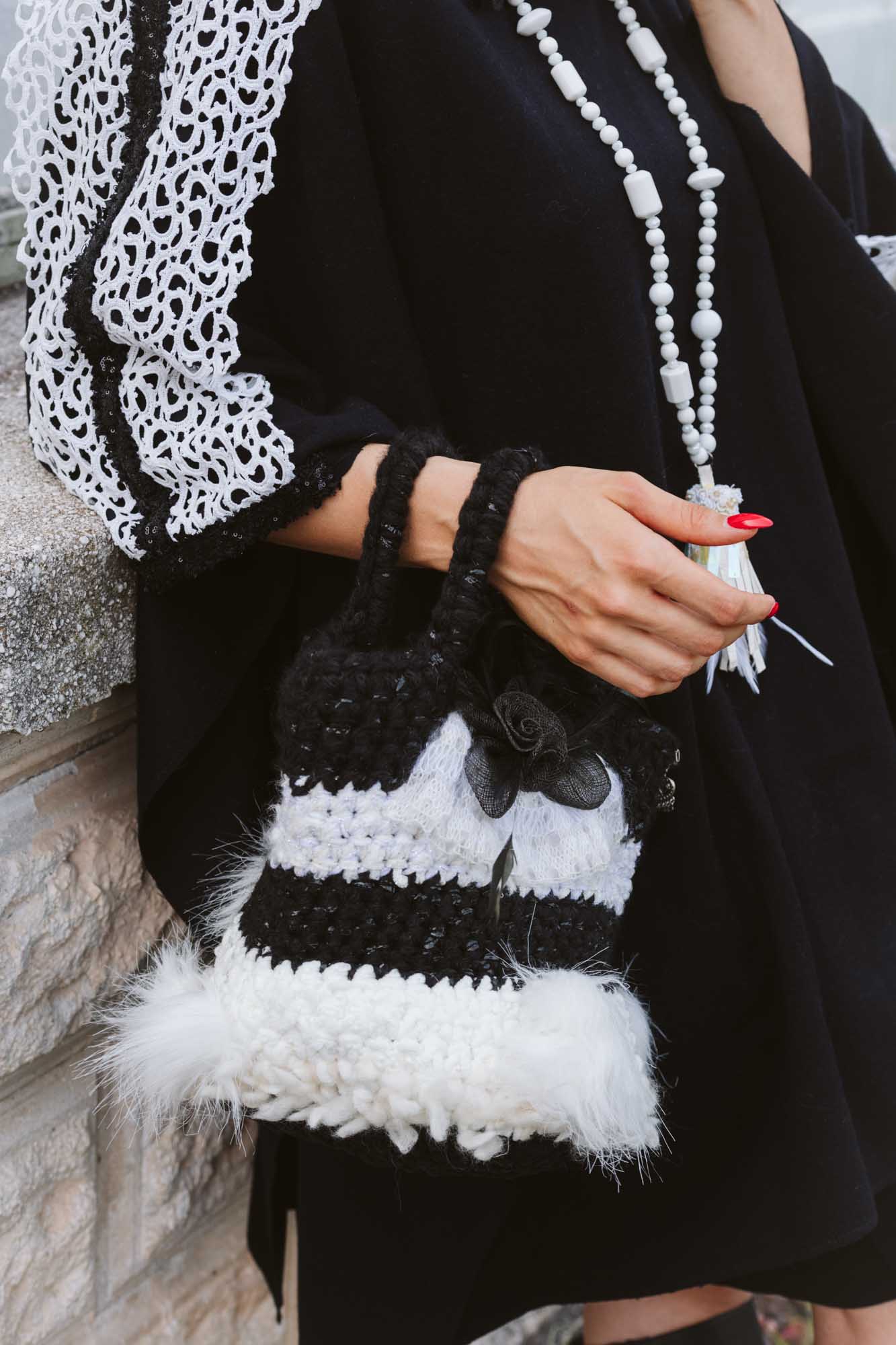 Borsa crochet in lana - Crocheted woolen handbag
