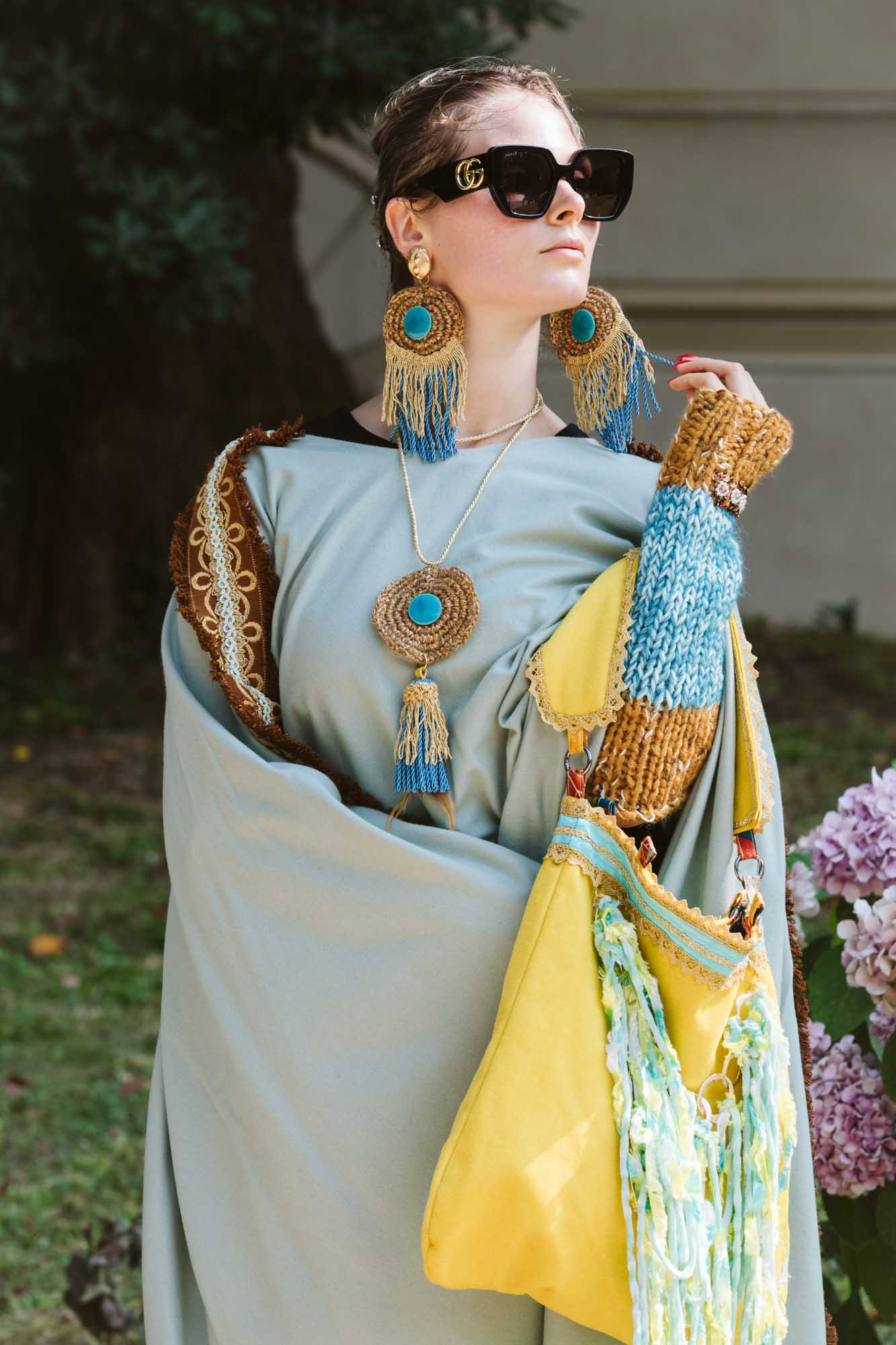 Borsa in panno di lana giallo - Woolen yellow cloth shoulder bag