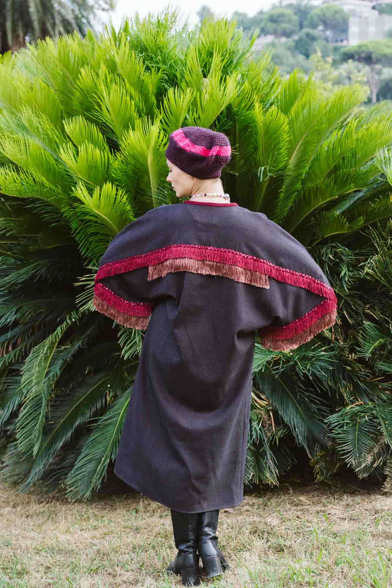 Kimono in lana dettagli rosso cherry - Cherry red detailed wool kimono