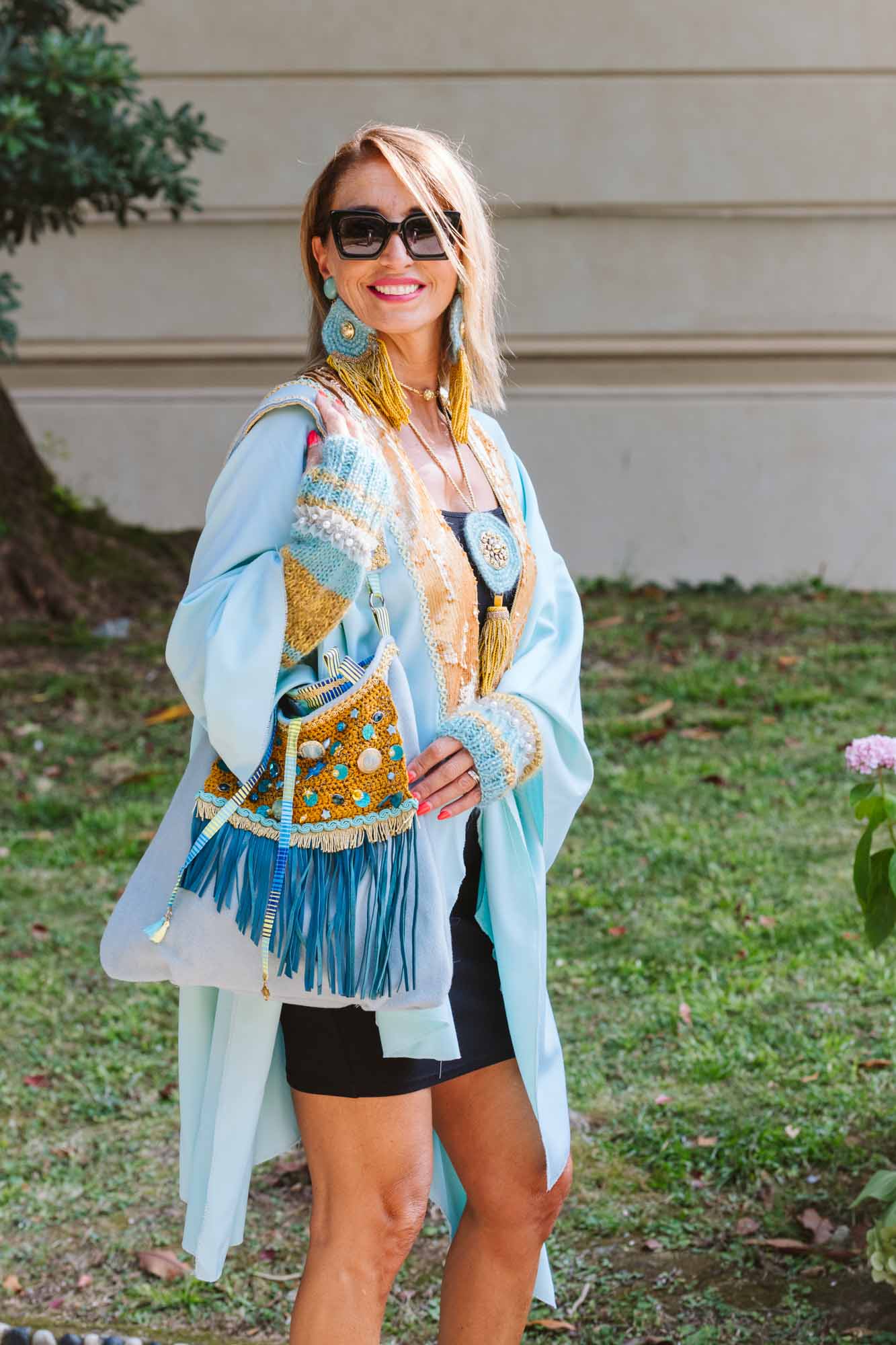 Borsa in panno di lana azzurro - Light blue woolen cloth bag