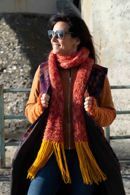 Sciarpa in lana merinos e mohair arancione - Orange merinos and mohair woolen scarf