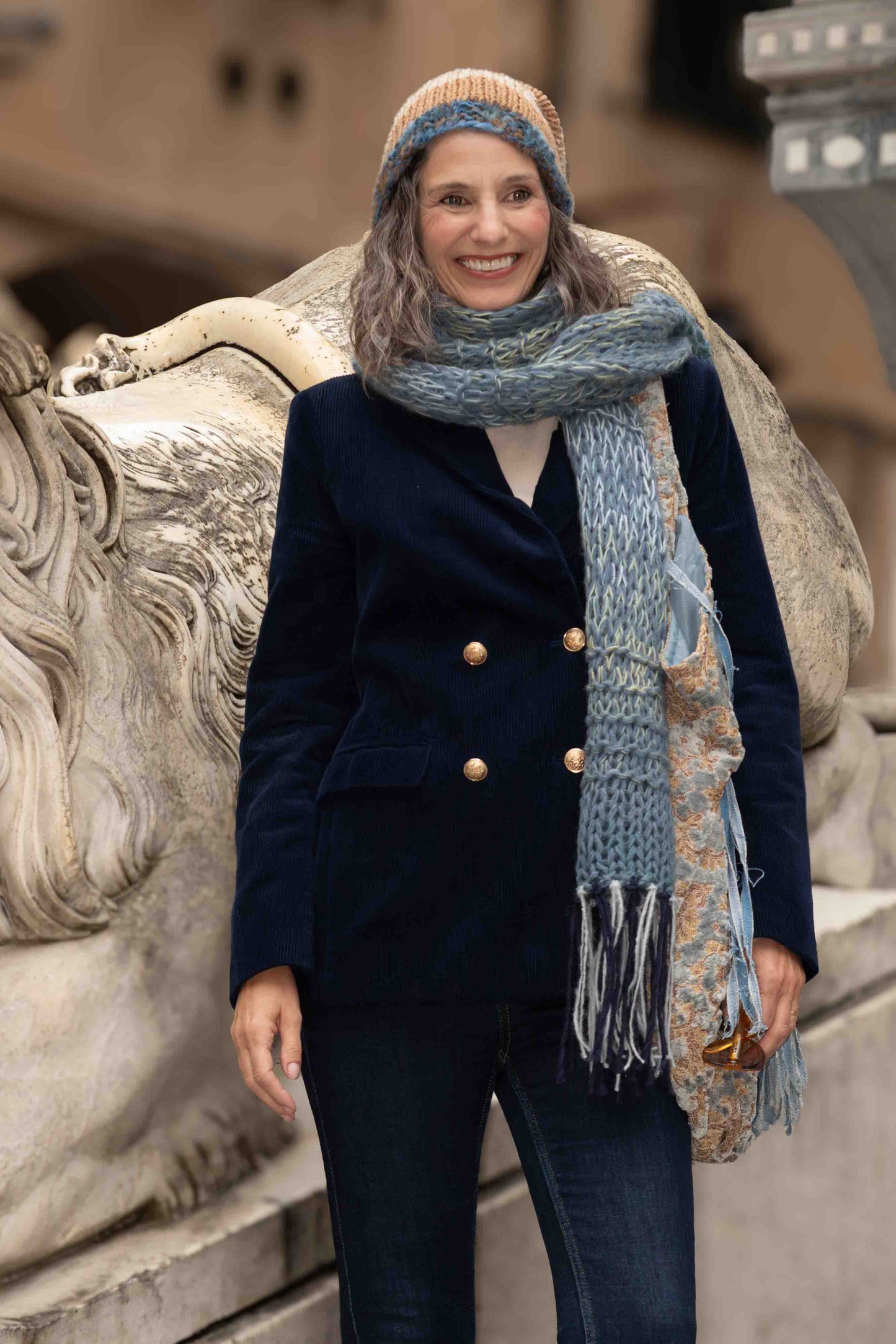 Sciarpa in misto alpaca color azzurro polvere scuro e kid mohair - Dark powder blue alpaca wool and kid mohair scarf