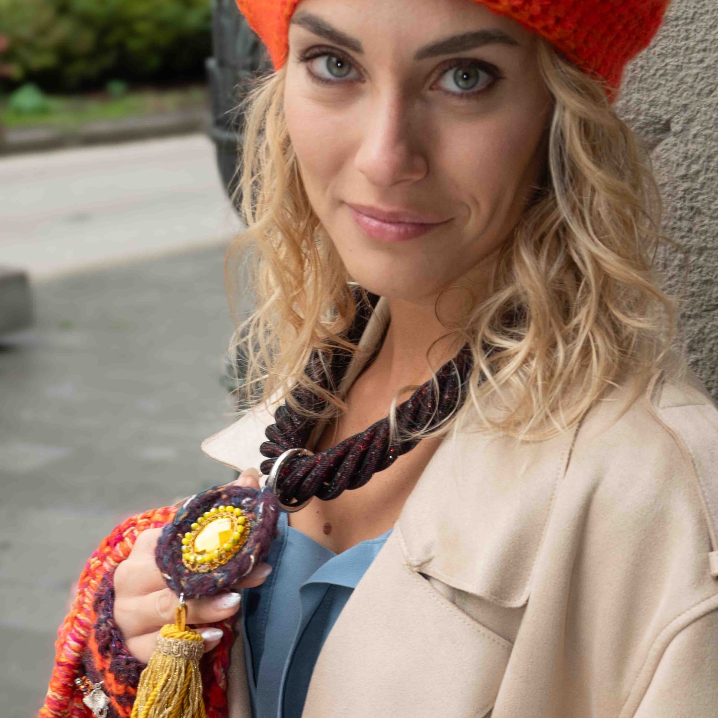 Collana torchon con pendente in lana - Torchon necklace with woolen pendant