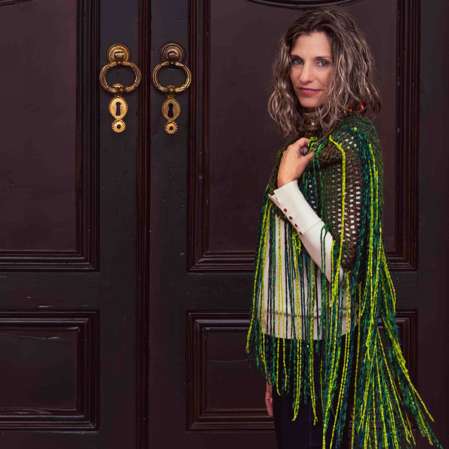Scialle lavorato a crochet in cotone lurex e kid mohair verde - Cotton, lurex and mohair crocheted green shawl