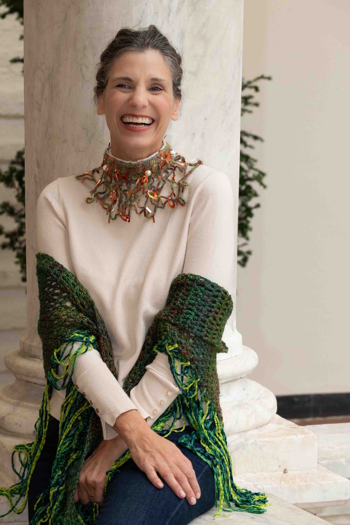 Collana gorgera in jeans, mohair e paillettes - Denim, sequins and mohair woolen gorget necklace