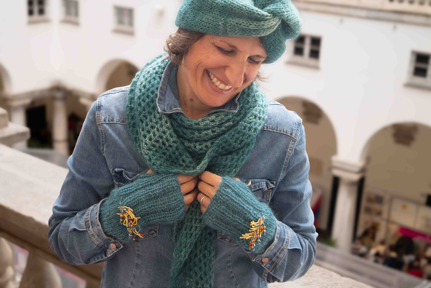 Cappello turbante in lana color acquamarina scuro melange - Woolen turban aquamarine hat