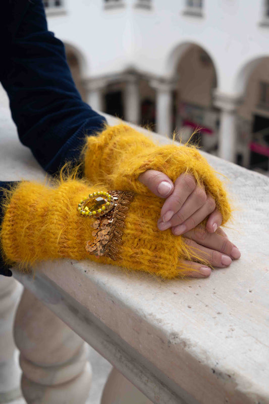 Mezzi guanti gialli in lana - Midi yellow half-gloves